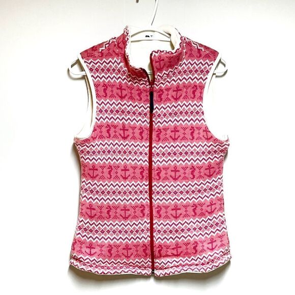 Vineyard Vines Reversible Pink Nautical fleece lined vest Women’s Sz S - Picture 1 of 6